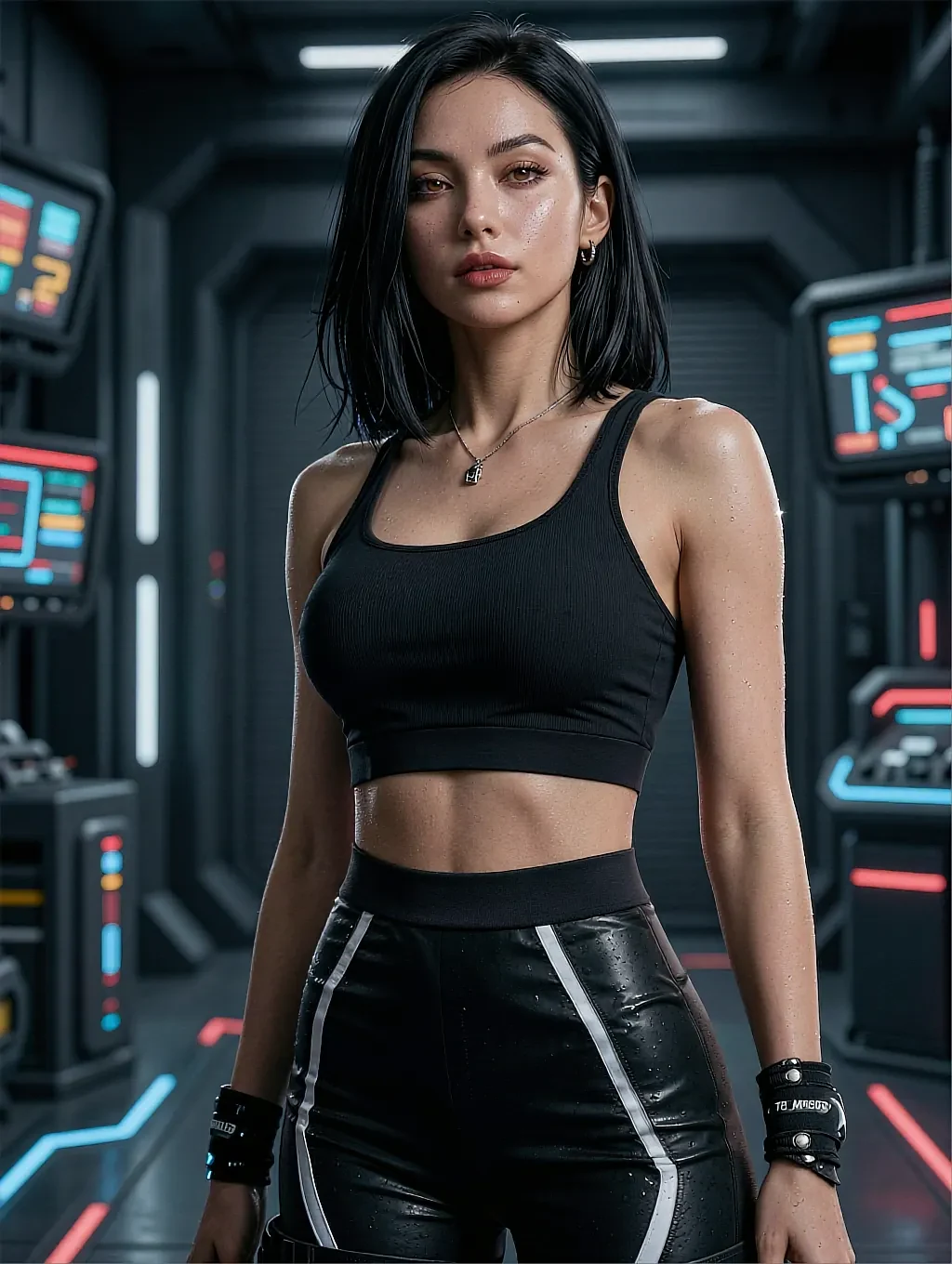 Fictional AI character featured on the second landing page, on a balcony